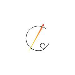 letter C needle logo art design thread line vector illustration
