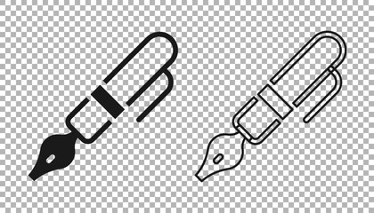 Black Fountain pen nib icon isolated on transparent background. Pen tool sign. Vector