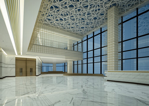 3d render luxury hotel lobby entrance reception