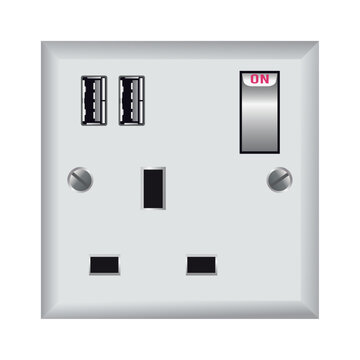 electrical outlet power socket with Universal Serial USB on white