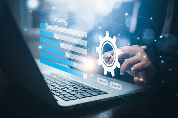 Business people touch Update Software Computer Program Upgrade Business Technology Internet, Update...
