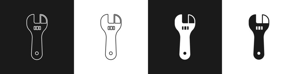 Set Adjustable wrench icon isolated on black and white background. Vector