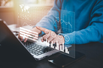 Working on laptops with Planning analysis and Project management online, Business people working...