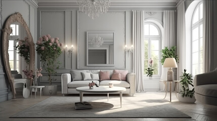 Fototapeta na wymiar Living room interior in classic style.generative ai