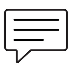 Speech bubble, talk or chat bubble icon with lines, flat style black color outline, communication, customer dialog simple vector design. Empty, blank illustration for app, web comment logo isolated