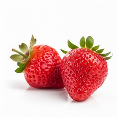 Fresh, red and tasty strawberries isolated on a white background. AI generated content