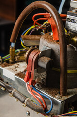 repair of coffee equipment. Close-up. Professional at work