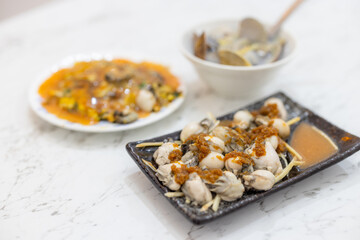 Taiwanese famous food cuisine oyster and clam soup
