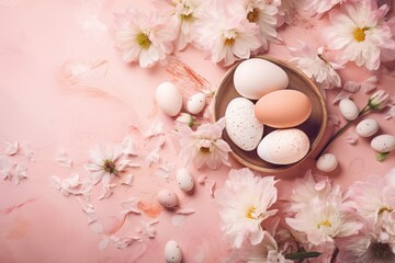 Fototapeta na wymiar Eggs in Bowl with Floral Ambience - Generative AI