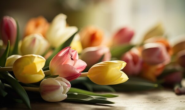 Close-up Festive Spring Flowers - Generative AI