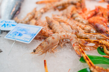 Fresh shellfish stall in La Boqueria, Barcelona. High quality photo