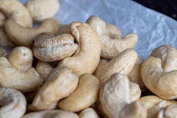 Hard roasted and peeled cashew nuts on the table
