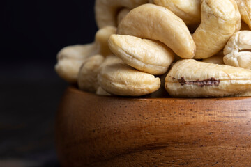 Fresh peeled cashew nuts on the table