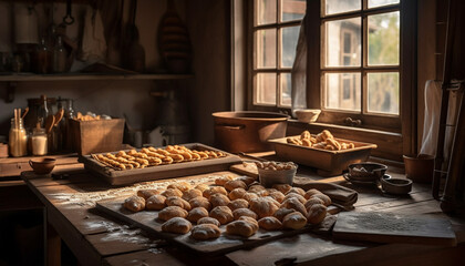 Fototapeta na wymiar Rustic homemade cookies baked in domestic kitchen generated by AI