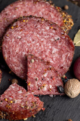 Sliced salami using beef meat with spices
