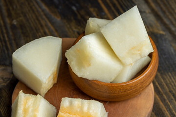 Sliced orange sweet melon close up