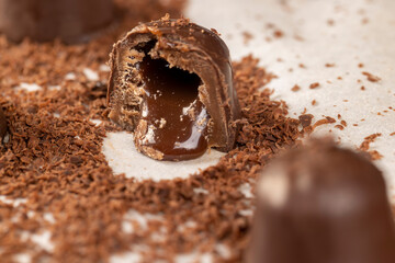 sweet chocolates with soft filling, chocolate pieces