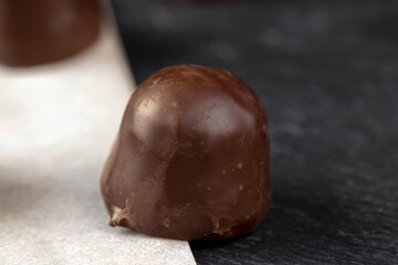 sweet chocolates with soft filling, chocolate pieces