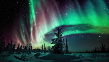 Photo of a auroral borealis a night sky, Generative AI