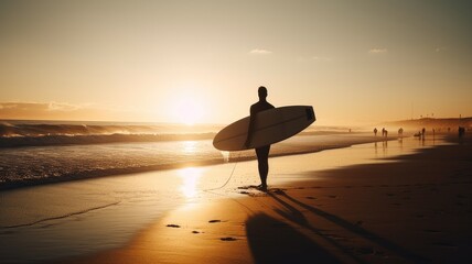 Fototapeta na wymiar The Last Catch: A Surfer's Golden Hour Journey, AI Generative 