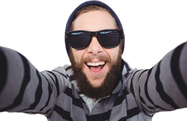 Obraz premium Portrait of happy hipster wearing sunglasses