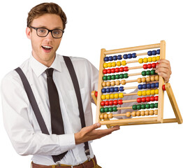 Geeky businessman using an abacus