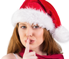 Festive redhead making quiet sign