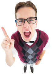 Angry geeky hipster pointing at camera