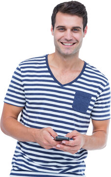 Portrait of smiling man using smart phone