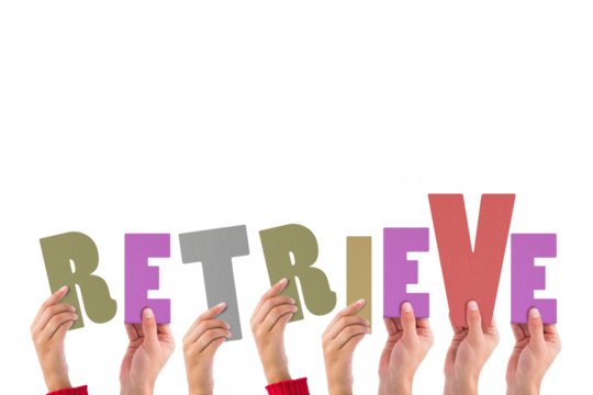 Colorful alphabet spelling retrieve held up by people