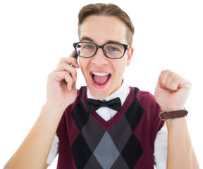 Geeky hipster talking on the phone