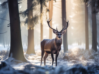 Deer in Winter Woods - generative AI