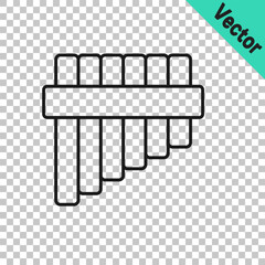 Black line Pan flute icon isolated on transparent background. Traditional peruvian musical instrument. Folk instrument from Peru, Bolivia and Mexico. Vector