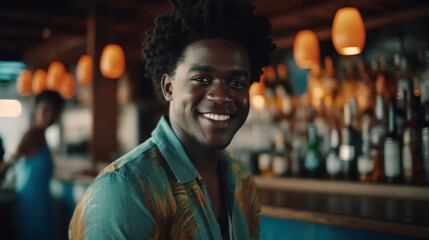  Image Generated AI. Portrait of an afro bartender man