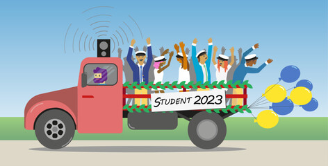 Naklejka premium Young students celebrating graduation 