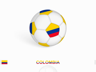 Soccer ball with the Colombia flag, football sport equipment.
