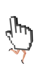 Cursor with woman leg against white background
