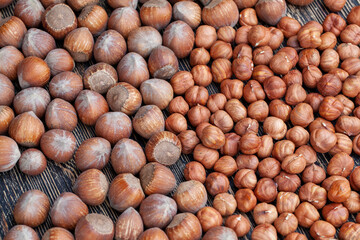 peeled hazelnut nuts close-up on the table