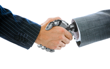 Cropped image of businessman shaking hand of robot