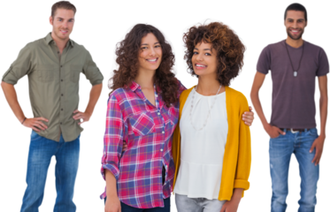 Fashionable young friends smiling at camera