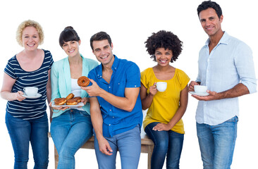 Business people eating donuts and drinking