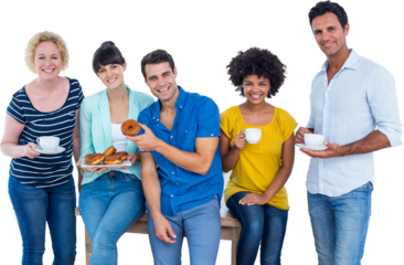 Business people eating donuts and drinking