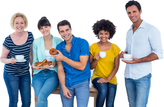 Business people eating donuts and drinking - Powered by Adobe