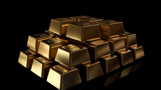 Gold bars On a black background conceptual image.