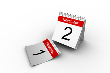 Desk calendar showing date of 2nd November