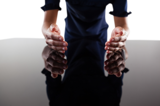 Businesswoman pretending to work on an invisible object - Powered by Adobe