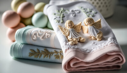 Easter decoration,  angels embroidered on easter towels