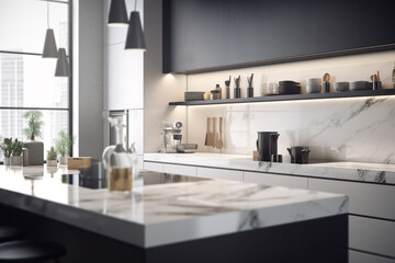 Modern kitchen, clean interior design concept. Illustration. Generative AI