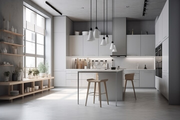 Fototapeta premium Modern kitchen, clean interior design concept. Illustration. Generative AI