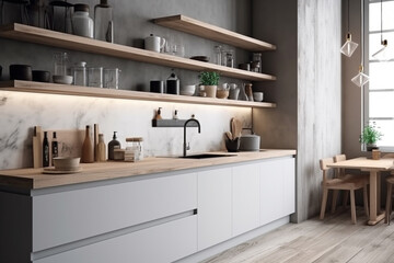Fototapeta na wymiar Modern kitchen, clean interior design concept. Illustration. Generative AI